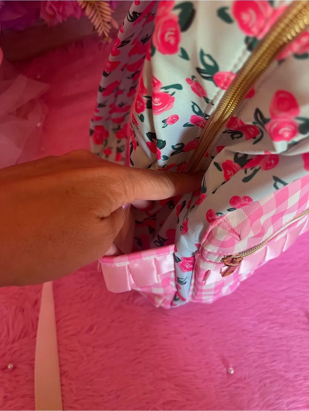 Kids Floral & Gingham Pink Backpack